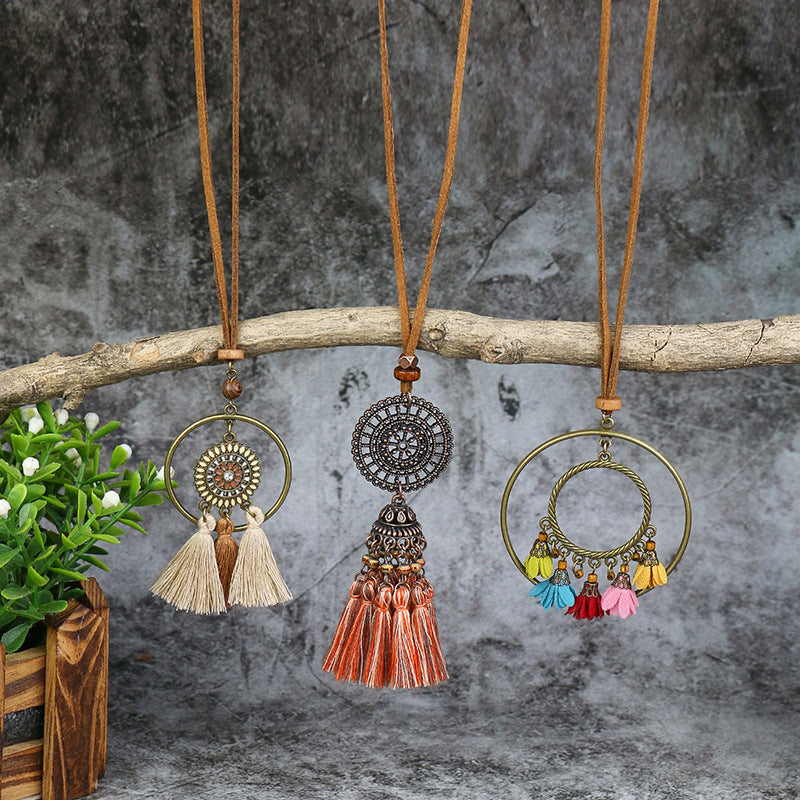 Wholesale Alloy Boho Tassel Flower Pendant Necklace